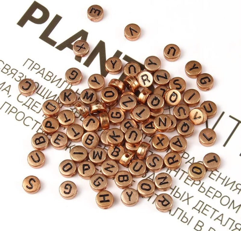 Looconi Amaney 600Pcs 7x4mm Rose Gold Round Acrylic Letter Beads Alphabet Letter Beads for Jewelry Making Bracelets Necklaces Key Chains - Image 4